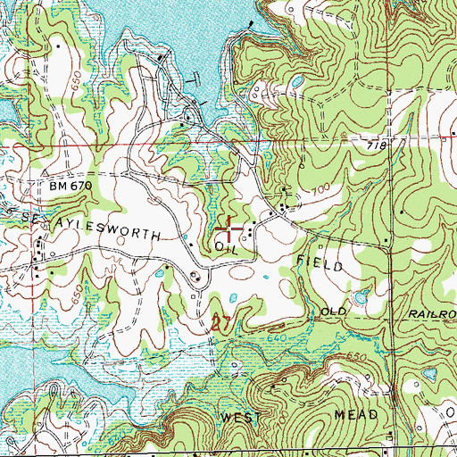 Topographic Map of Southeast Aylesworth Oil Field, OK