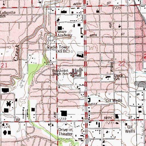 Topographic Map of Southeast High School, OK