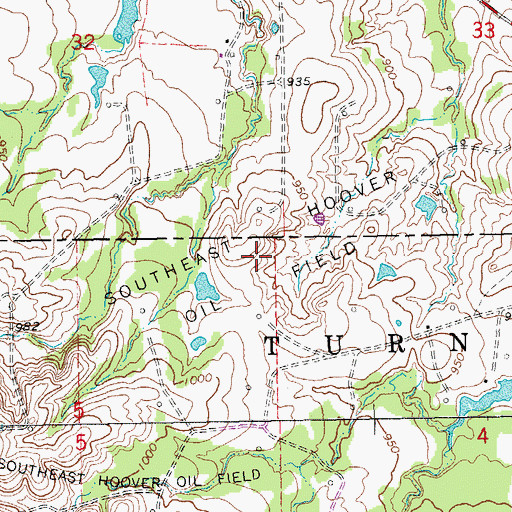 Topographic Map of Southeast Hoover Oil Field, OK