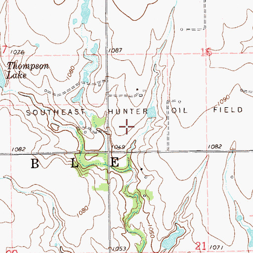 Topographic Map of Southeast Hunter Oil Field, OK