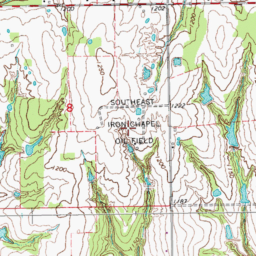 Topographic Map of Southeast Iron Chapel Oil Field, OK