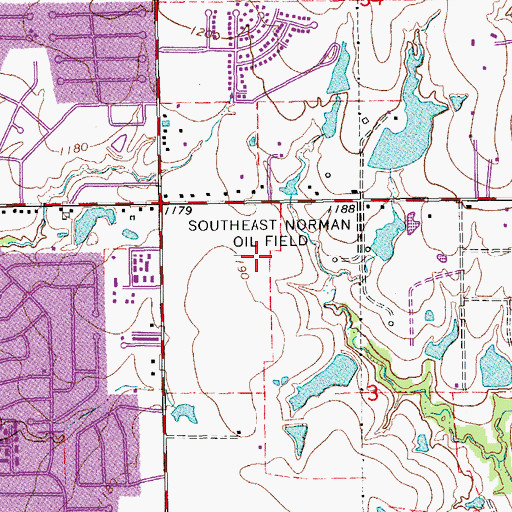 Topographic Map of Southeast Norman Oil Field, OK