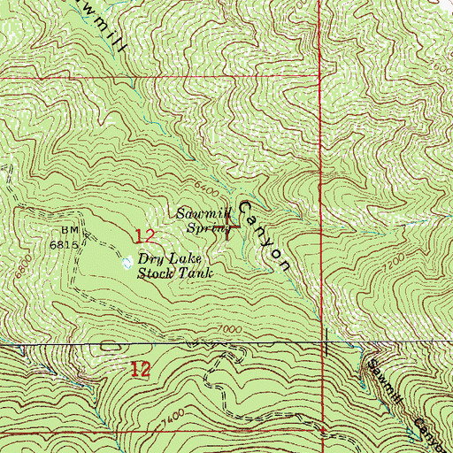 Topographic Map of Sawmill Spring, AZ