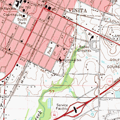 Topographic Map of Southeast School, OK