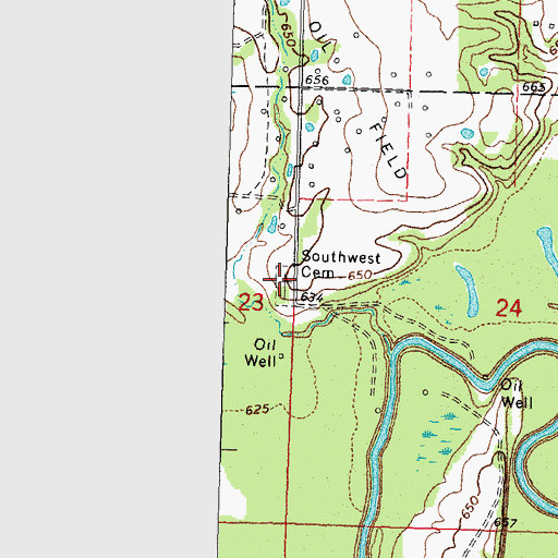 Topographic Map of Southwest Cemetery, OK
