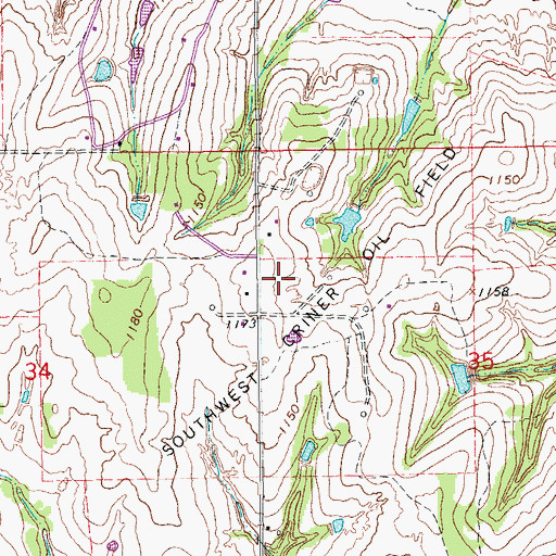Topographic Map of Southwest Criner Oil Field, OK
