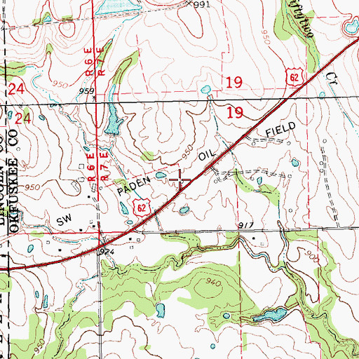 Topographic Map of Southwest Paden Oil Field, OK