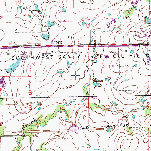 Topographic Map of Southwest Sandy Creek Oil Field, OK