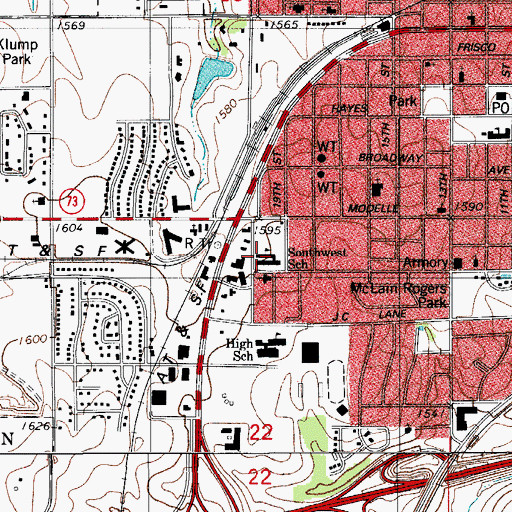 Topographic Map of Southwest Elementary School, OK