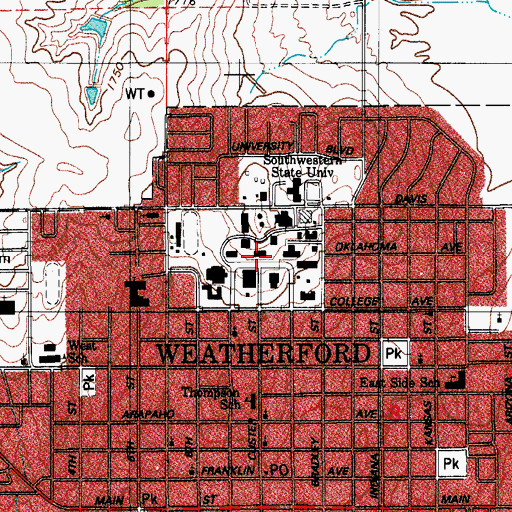Topographic Map of Southwestern State College, OK