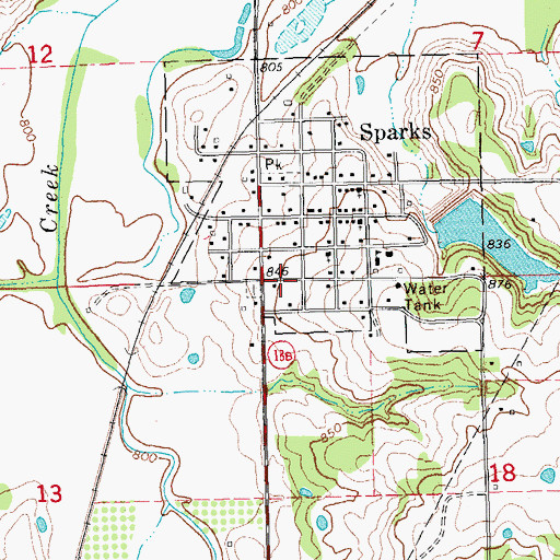 Topographic Map of Sparks, OK