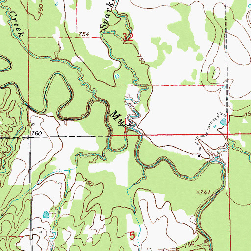 Topographic Map of Sparks Branch, OK