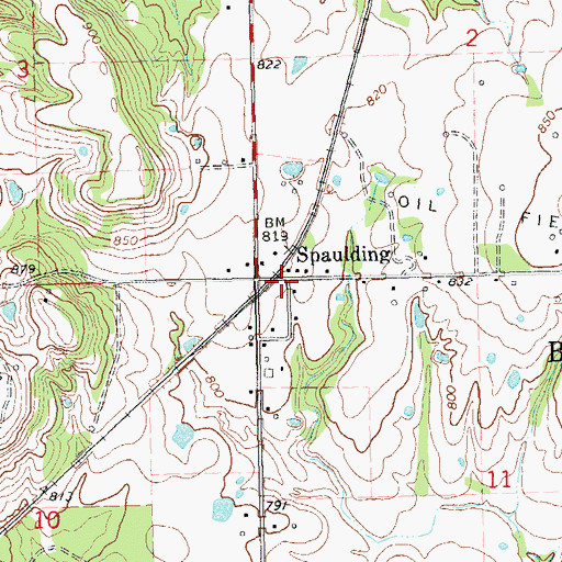 Topographic Map of Spaulding, OK