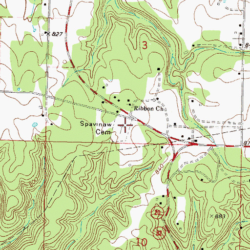 Topographic Map of Spavinaw Cemetery, OK
