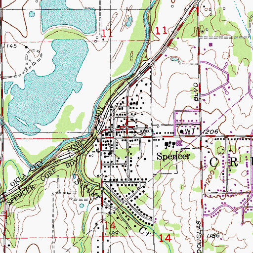 Topographic Map of Spencer, OK