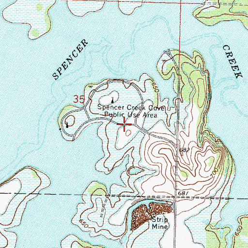 Topographic Map of Spencer Creek Cove Public Use Area, OK