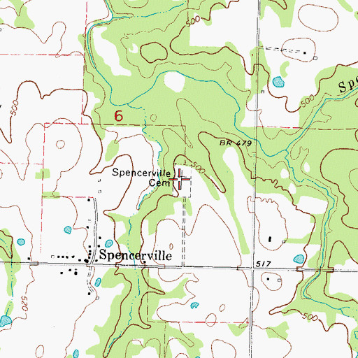 Topographic Map of Spencerville Cemetery, OK
