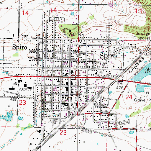 Topographic Map of Spiro, OK