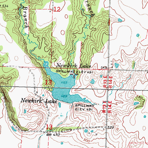 Topographic Map of Spring Branch, OK