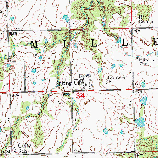 Topographic Map of Spring Church, OK