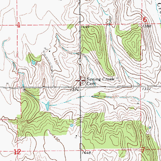 Topographic Map of Spring Creek Cemetery, OK