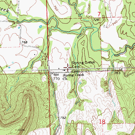 Topographic Map of Spring Creek Cemetery, OK