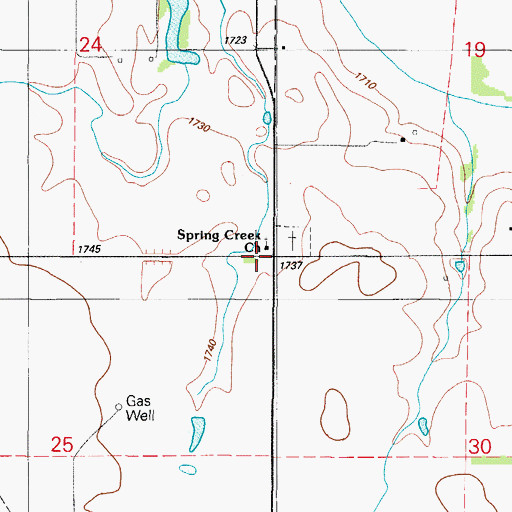 Topographic Map of Spring Creek Church, OK