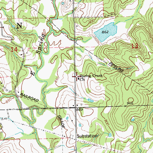 Topographic Map of Spring Creek Church, OK
