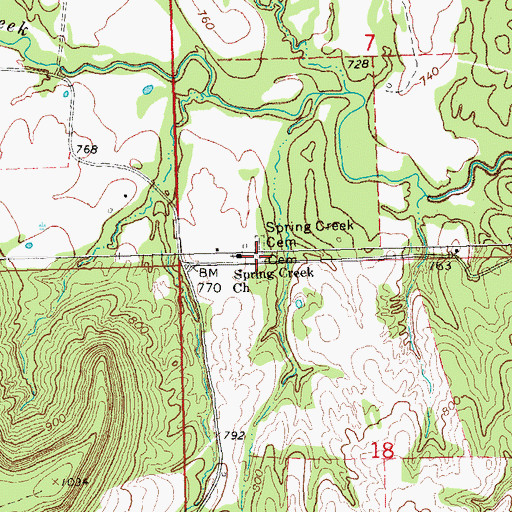 Topographic Map of Spring Creek Church, OK