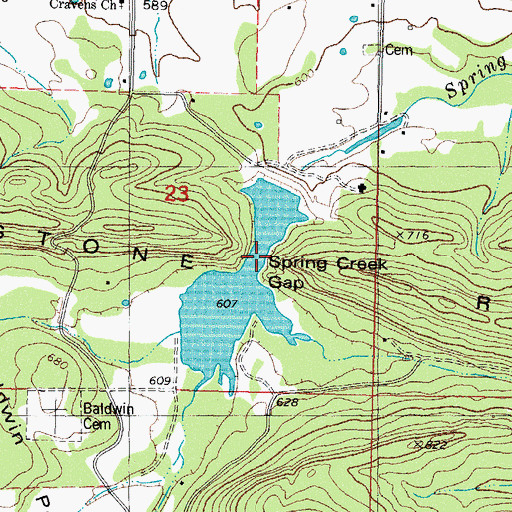 Topographic Map of Spring Creek Gap, OK