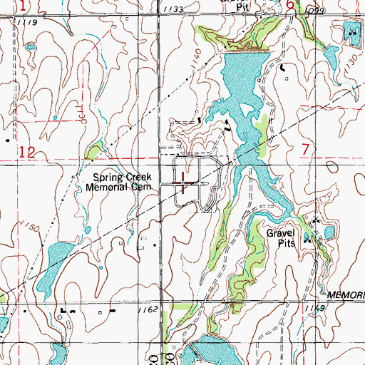 Topographic Map of Spring Creek Memorial Cemetery, OK