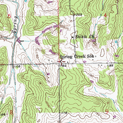 Topographic Map of Spring Creek School, OK