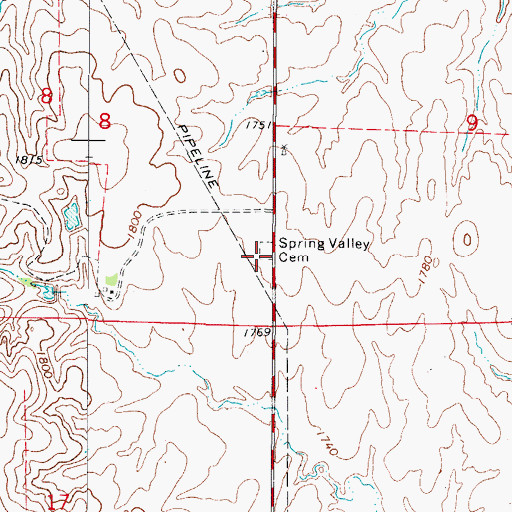 Topographic Map of Spring Valley Cemetery, OK