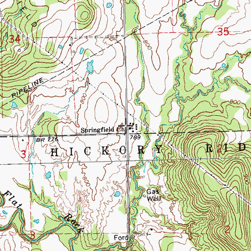Topographic Map of Springfield Church, OK