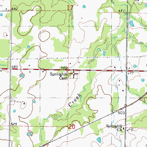 Topographic Map of Springhill Cemetery, OK