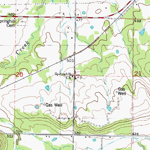 Topographic Map of Springhill Church, OK