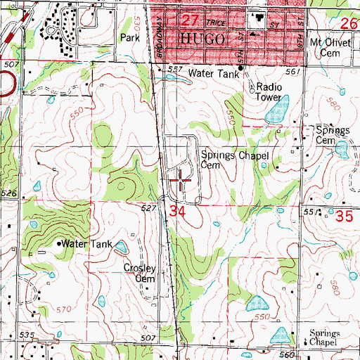 Topographic Map of Springs Cemetery, OK