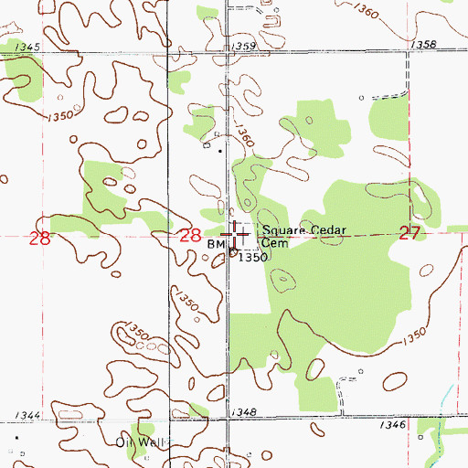 Topographic Map of Square Cedar Cemetery, OK