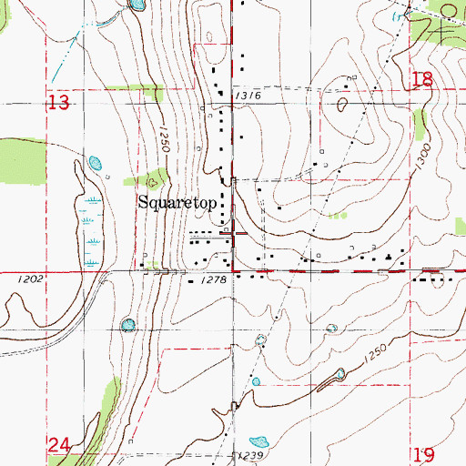 Topographic Map of Squaretop, OK
