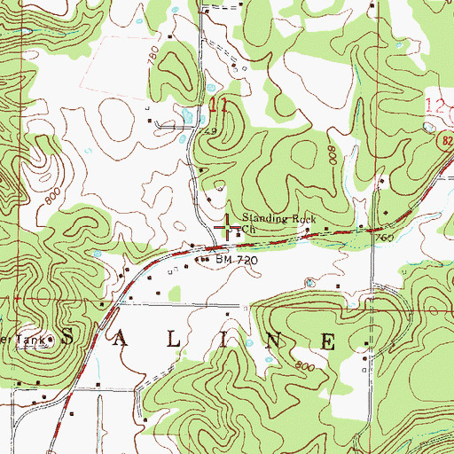 Topographic Map of Standing Rock Church, OK