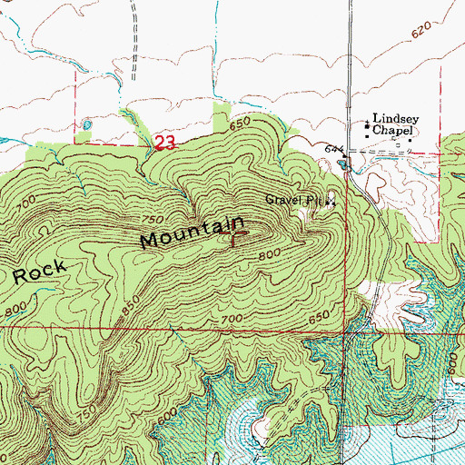 Topographic Map of Standing Rock Mountain, OK