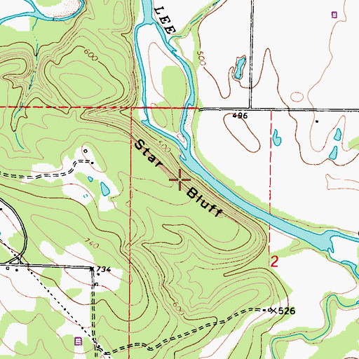 Topographic Map of Star Bluff, OK