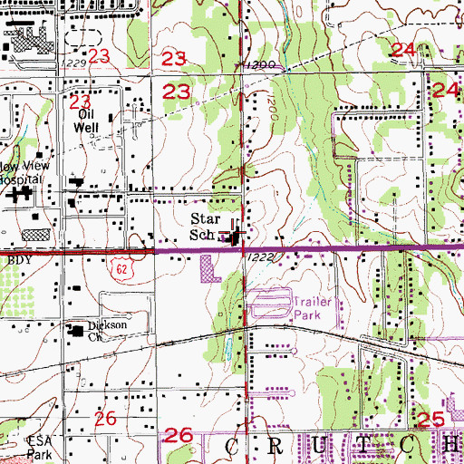Topographic Map of Star School, OK