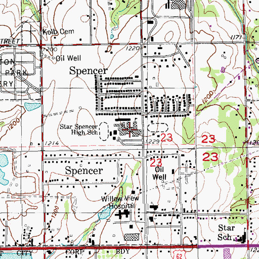 Topographic Map of Star Spencer High School, OK