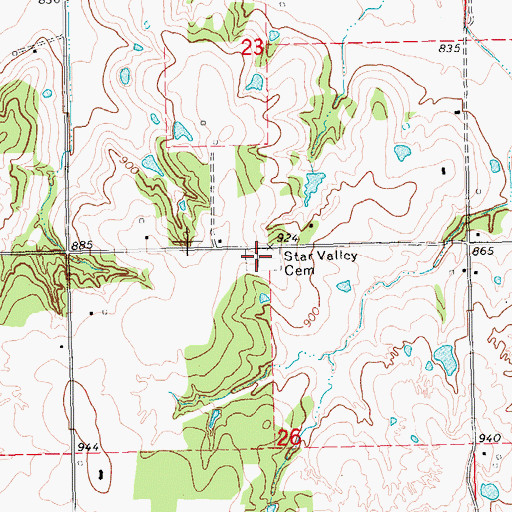 Topographic Map of Star Valley Cemetery, OK
