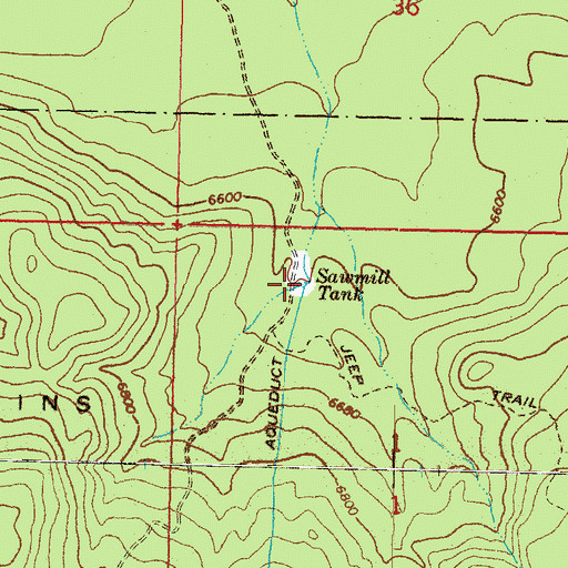 Topographic Map of Sawmill Tank, AZ