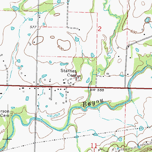 Topographic Map of Starnes Cemetery, OK