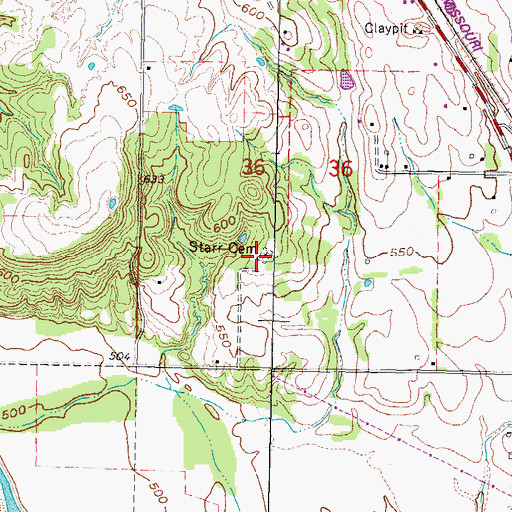 Topographic Map of Starr Cemetery, OK