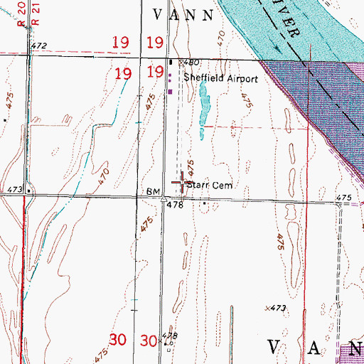 Topographic Map of Starr Cemetery, OK