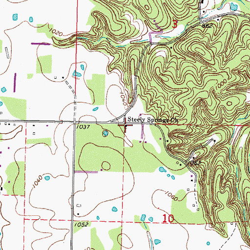 Topographic Map of Steely Springs Church, OK